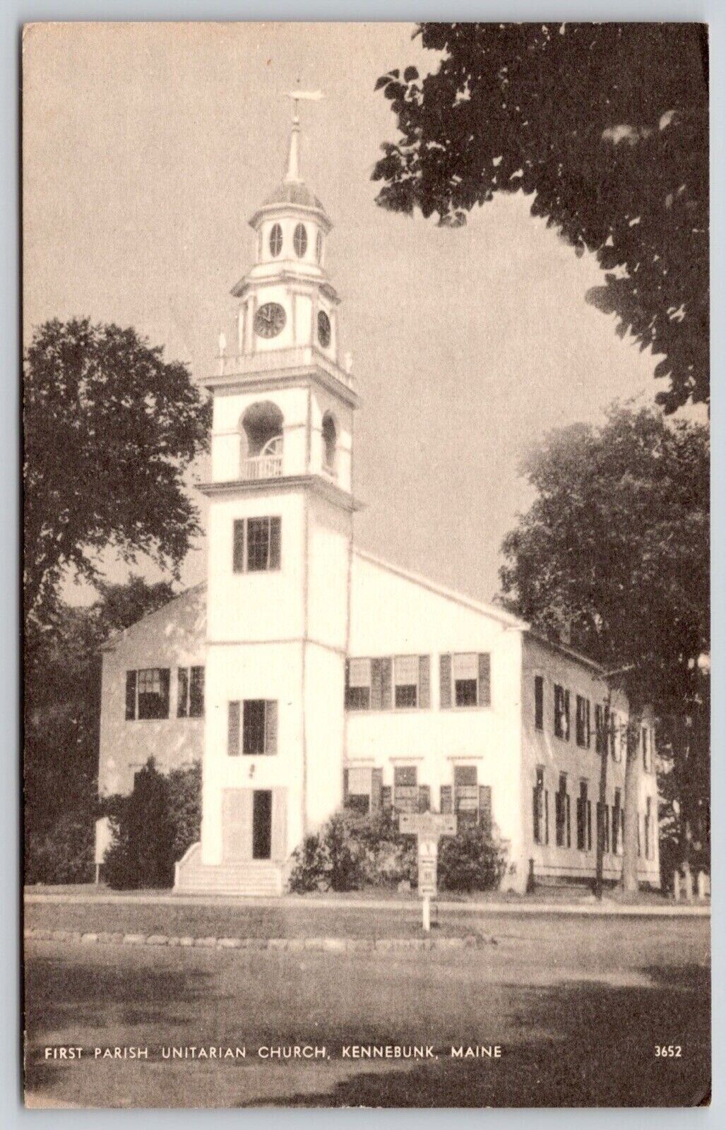 First Parish Unitarian Church Kennebunk Maine Chapel Clock Tower VNG Postcard