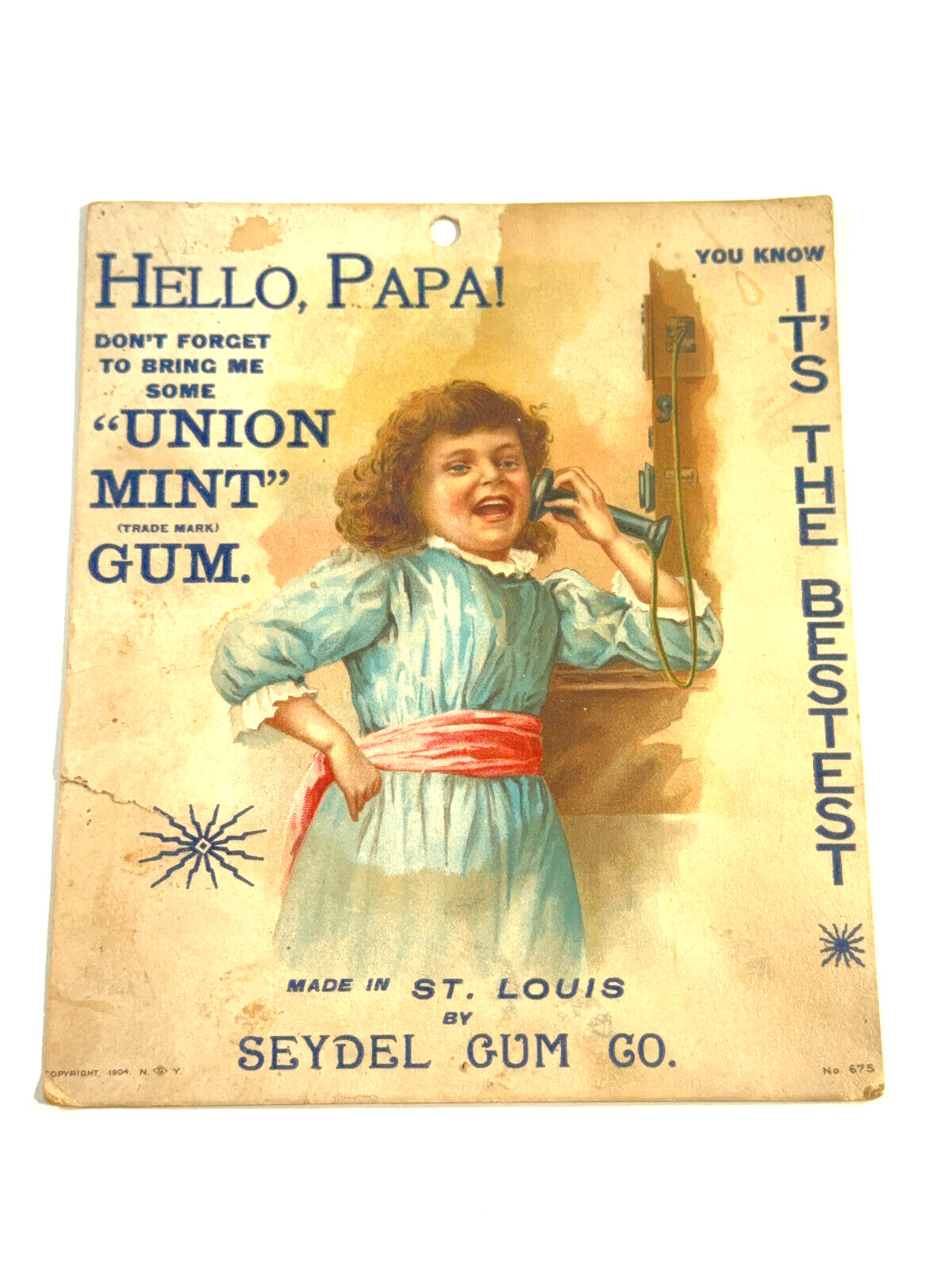 Antique 1904 Union Mint GUm Seydel St Louis MO Advertising Trade Card telephone