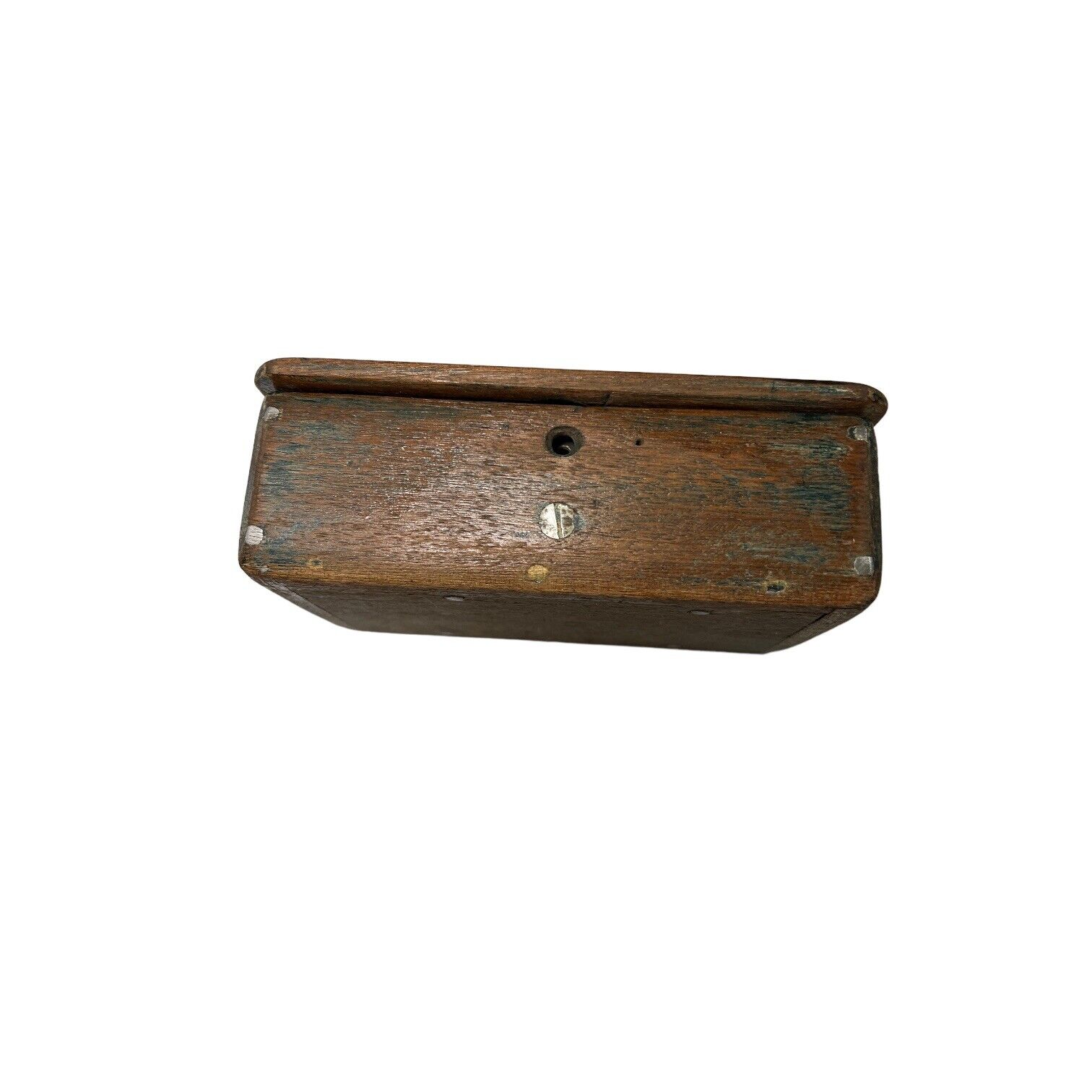 Vintage Dovetail Wood Box-Stained Painted Hinged Lid Light Handmade 7\