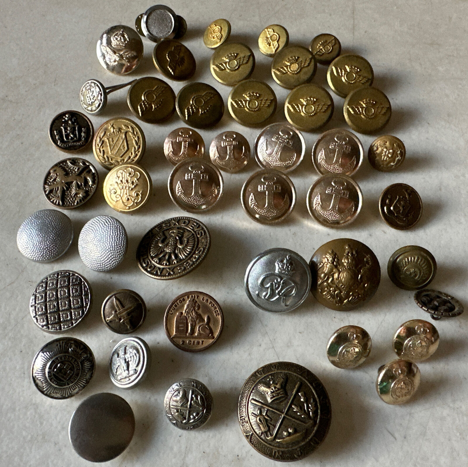 Vintage Foreign World War 2 Military Buttons Collection Lot Of  (40) Mixed Lot