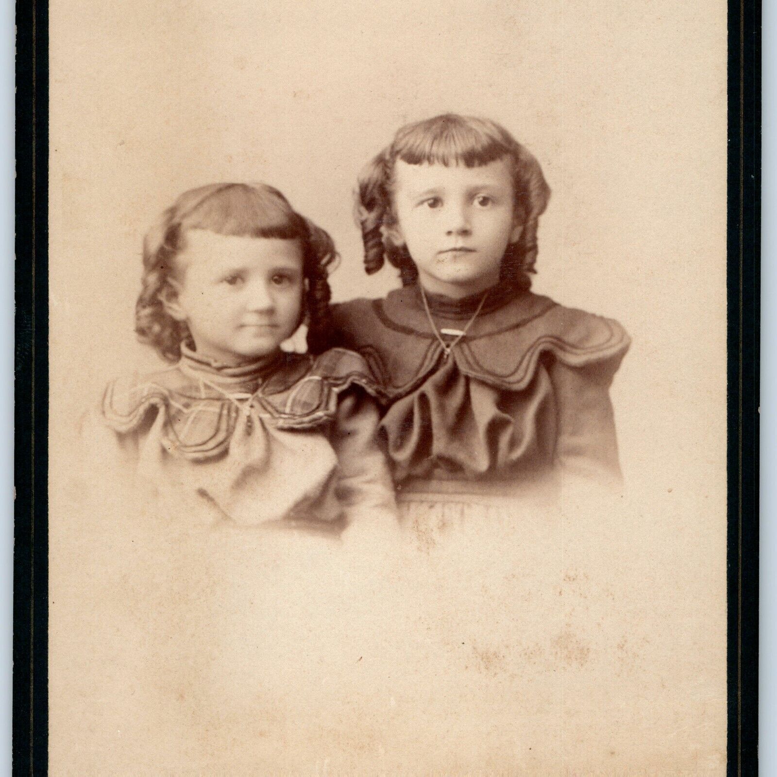 c1880s Philadelphia, PA Cute Girls Bowl Bangs Cabinet Card Photo Haug Phila B15