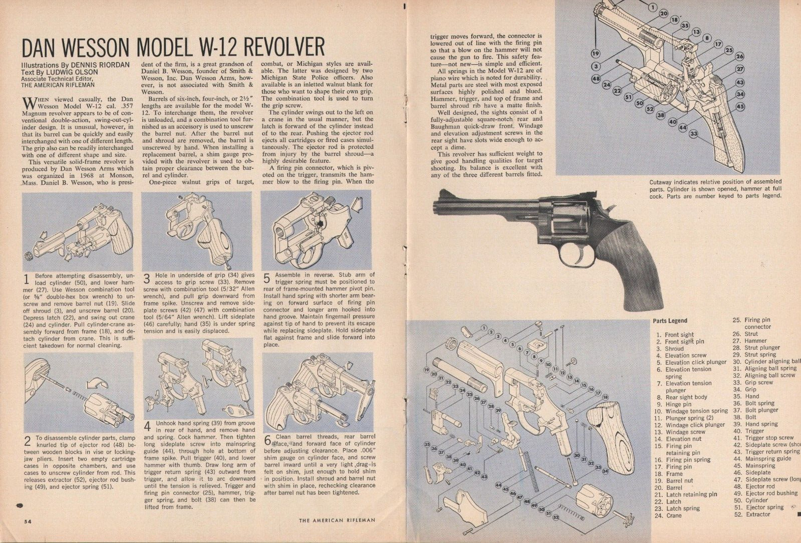 1972 2pg Print Article of Dan Wesson W-12 Revolver Parts List & Disassembly