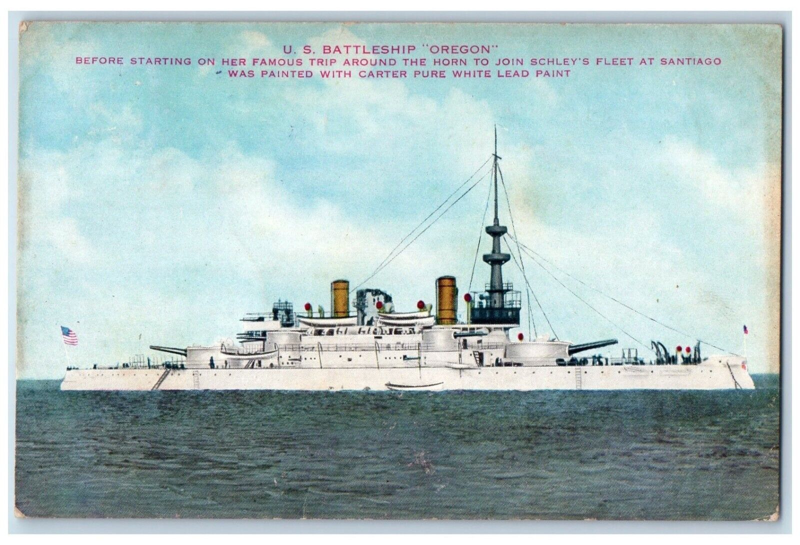 1908 U.S. Battleship Famous Trip Schley\'s Fleet Santiago Navy Oregon OR Postcard