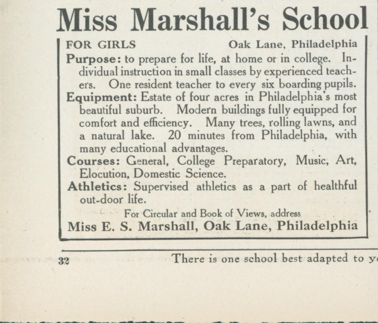 1914 Miss Marshall\'s School For Girls Oak Lane PA E S Marshall Vtg Print Ad CO6