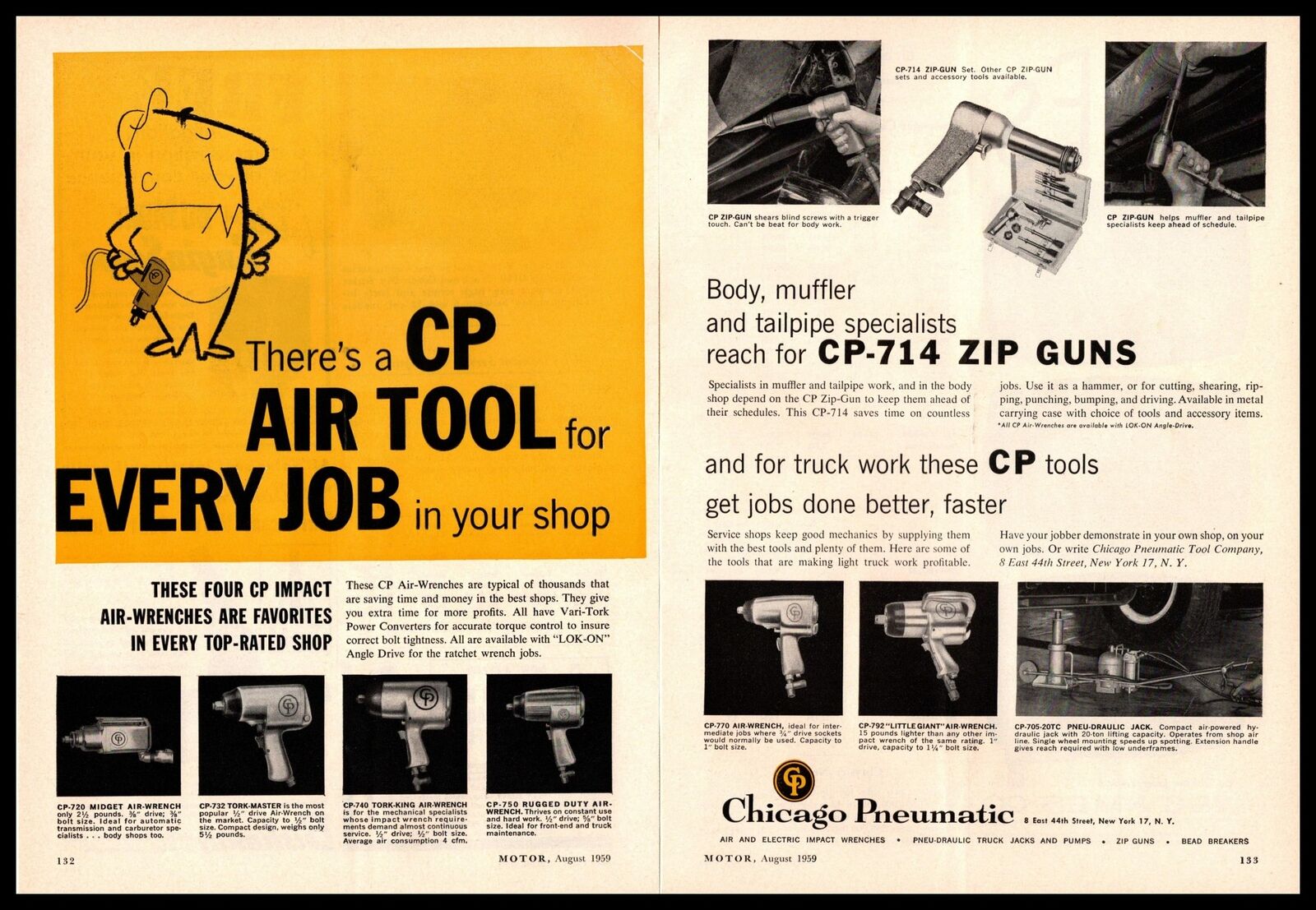 1959 Chicago Pneumatic CP-714 Zip Guns Impact Air Wrenches Line 2-Page Print Ad