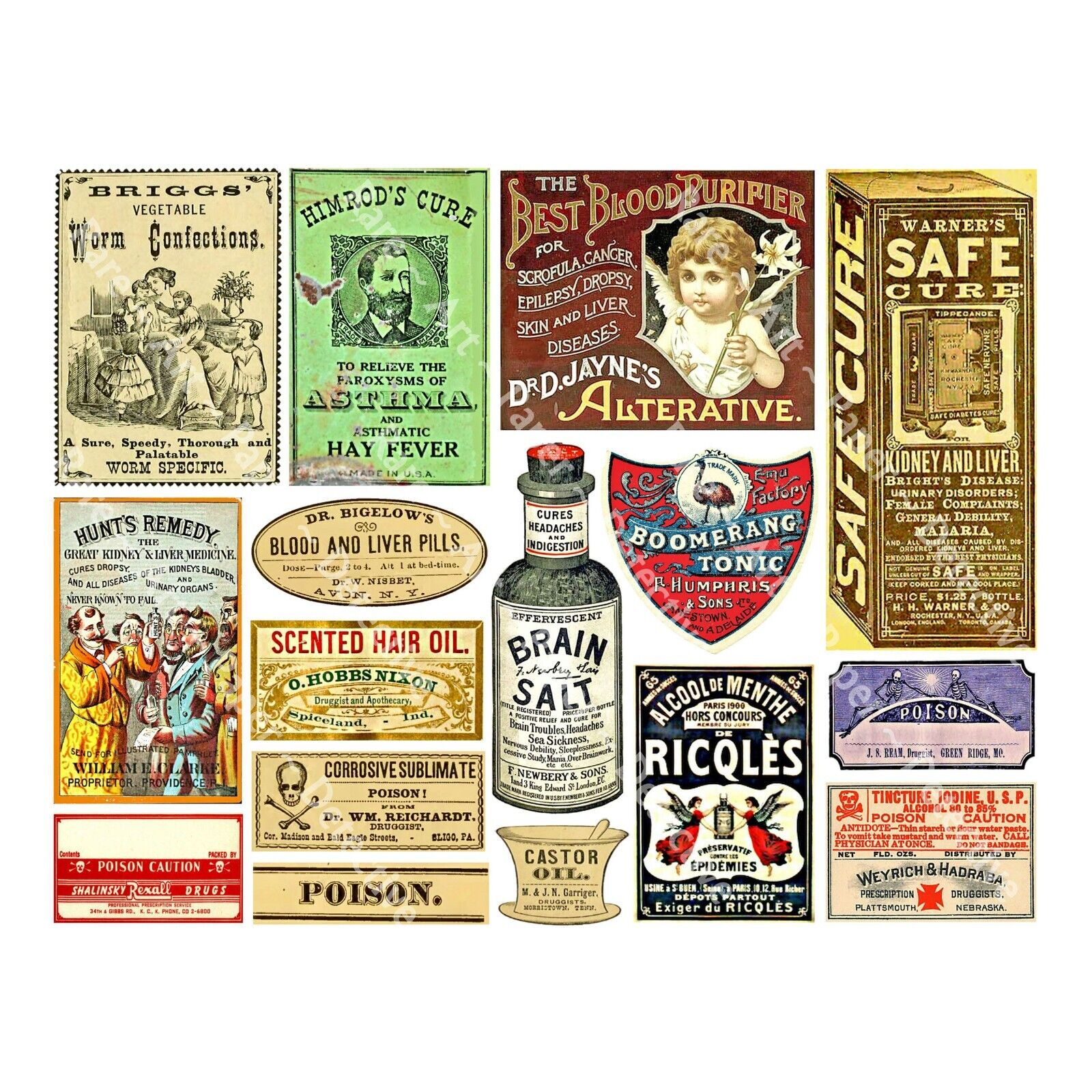 Antique Style Apothecary Label Stickers, Bathroom Décor, Cut & Peel Sheet, 891