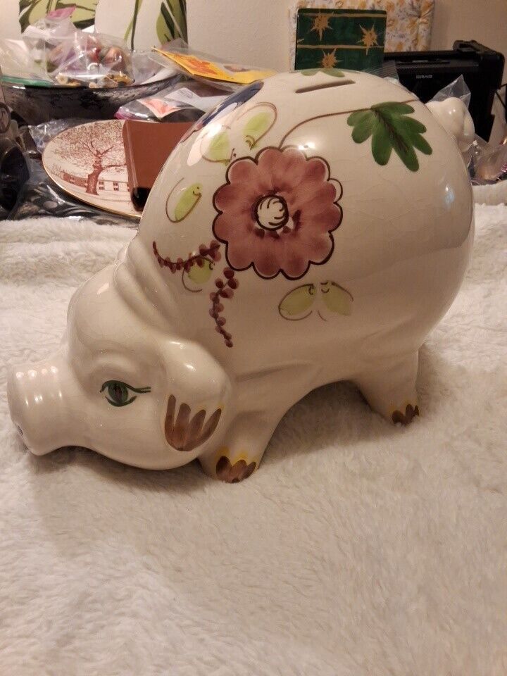 GIANT Vintage Large Floral Pig Piggy Bank Ceramic Collectible