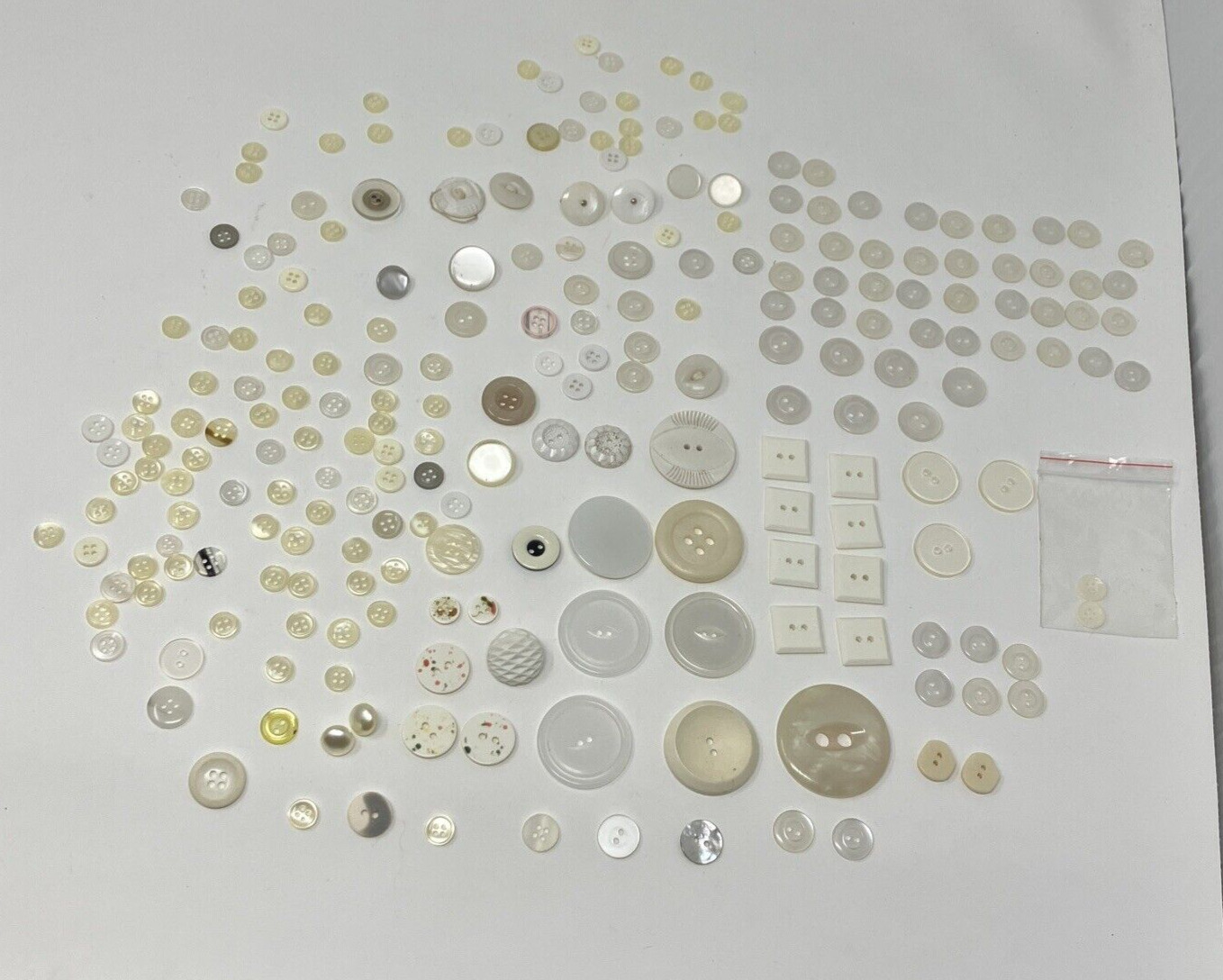 Vintage Button Lot White Clear Translucent Yellowed Mixed Lot