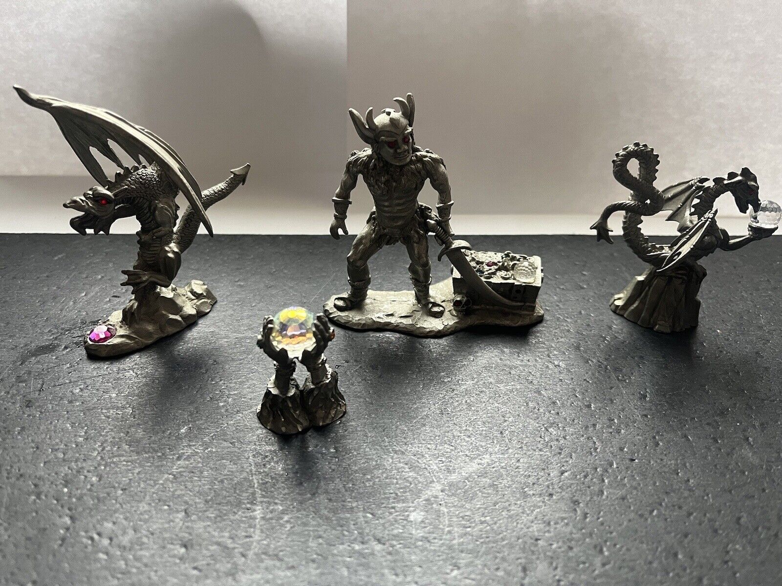 Lot of 4(2)Vintage Pewter Dragons+ 1 Scary Pirate Hands, 1 Holden Crystal 4 lot