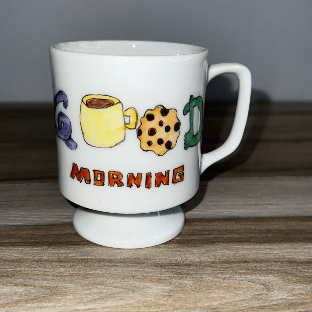 Good Morning Whimsical Coffee Mug Signed Liz