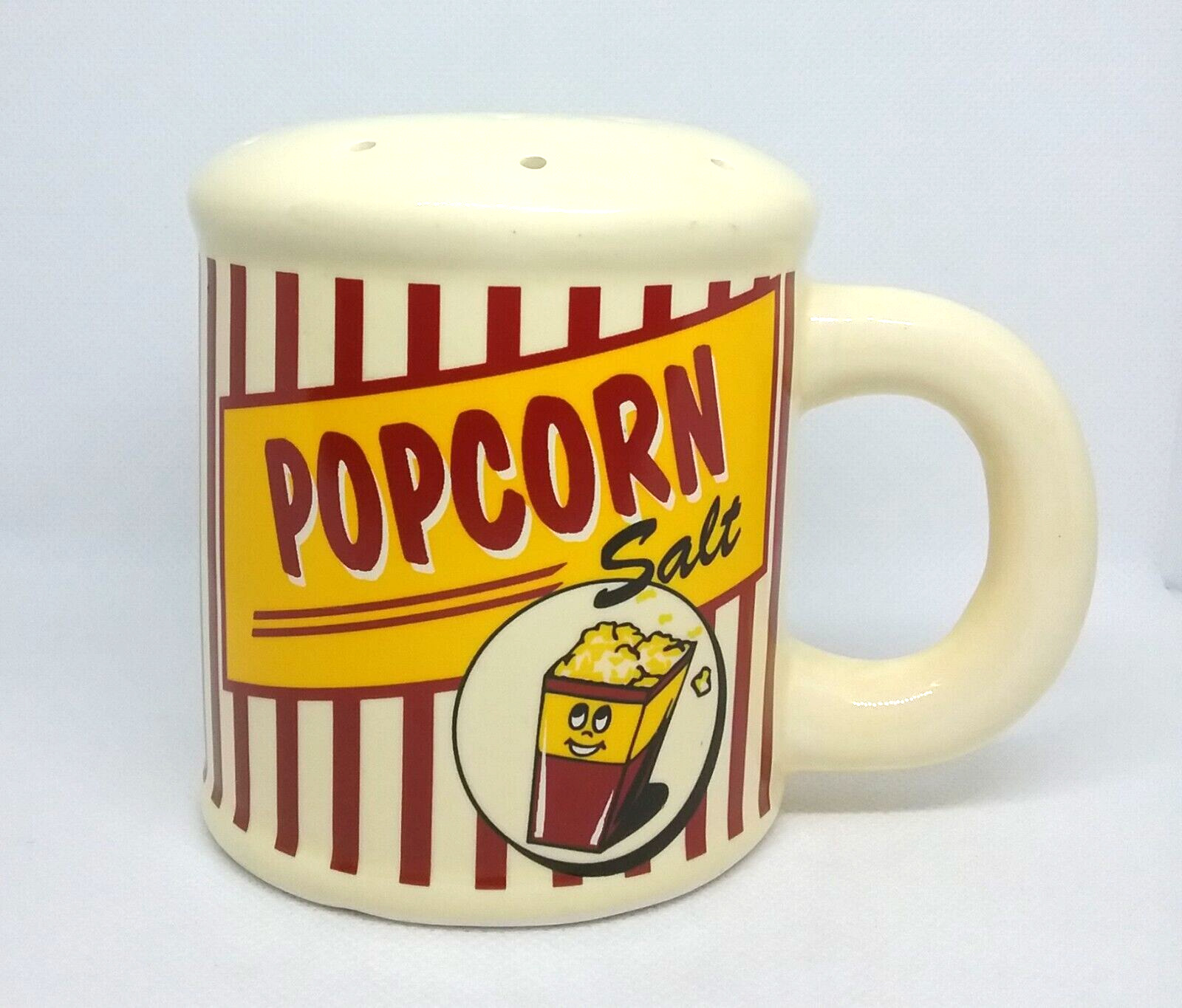 Popcorn Salt Shaker Vintage Retro Style Red Stripes Beige Ceramic