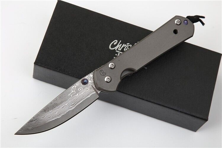 Small Sebenza21 Damascus Blade Titanium Handle Tactical Pocket Folding Knife Edc
