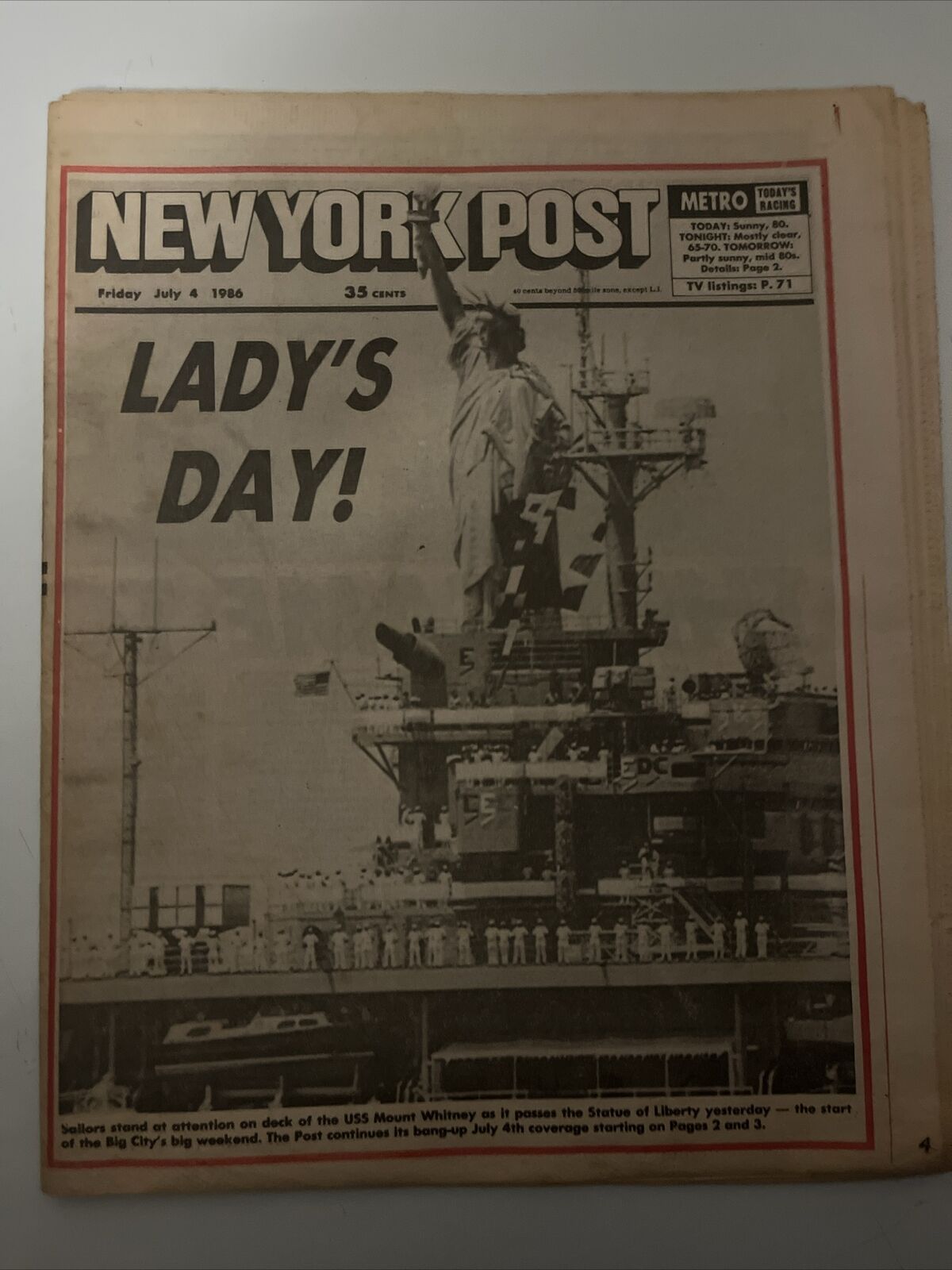 Ny POST, NY TIMES & DAILY NEWS :July 4, 1986 Statue of Liberty Turns 100 Full