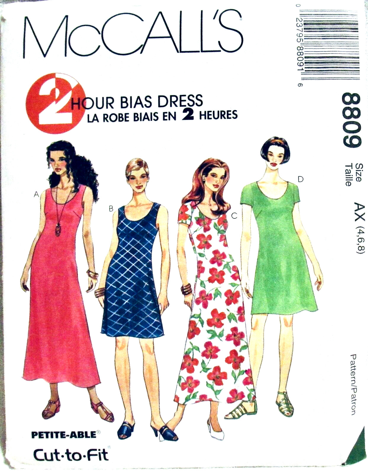 MCALLS PATTERN 8809 2 HOUR  2 LENGTH PULLOVER DRESS CUT 2 FIT SIZE 8-12 1990\'S