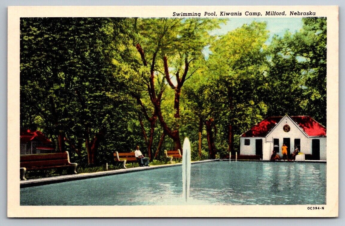 Milford NE Nebraska Postcard Camp Kiwanis Swimming Pool Early Seward County