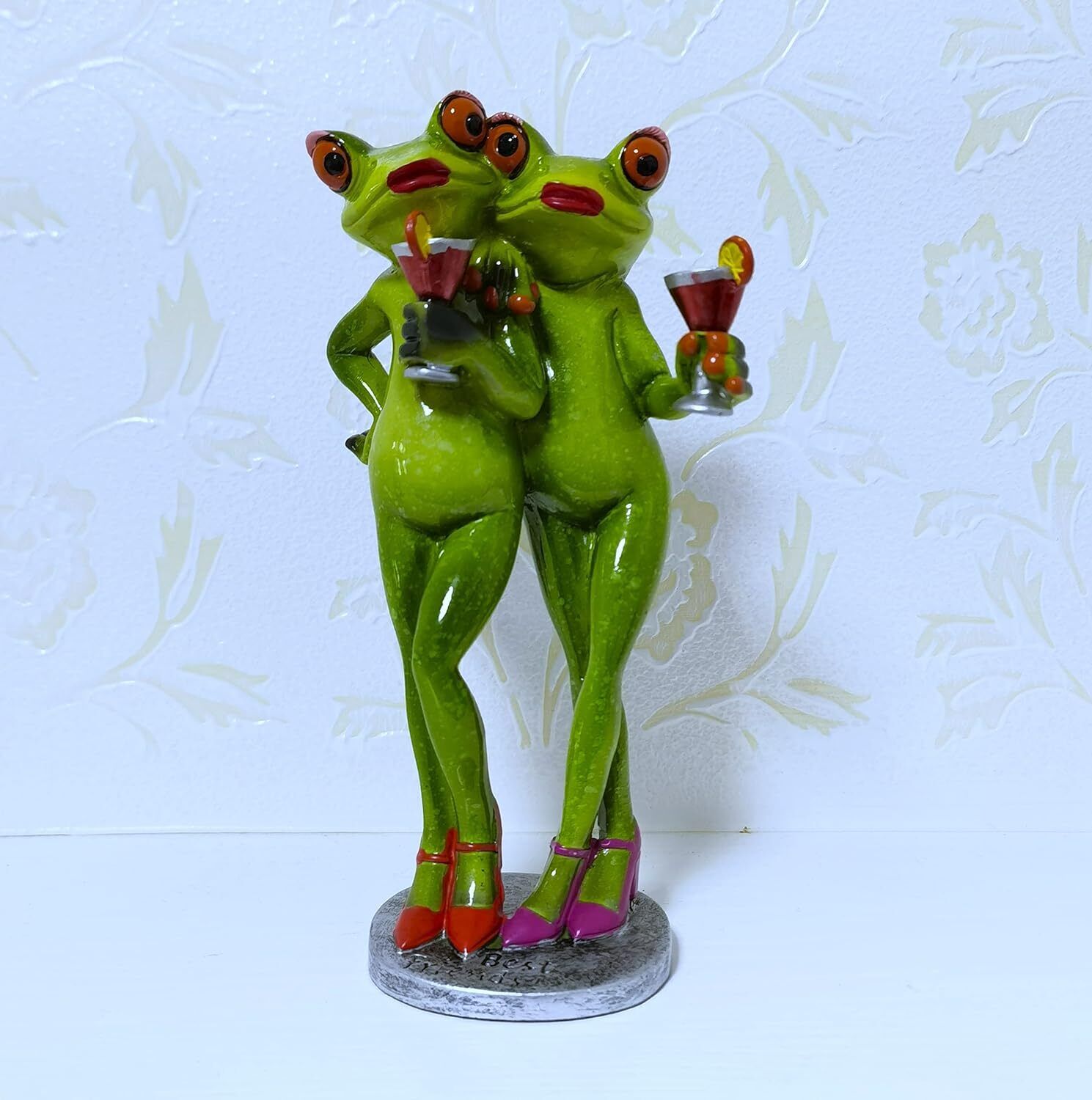 Sister Frog Drinking Drink Figurine Funny Creative Cute Resin Handmade Art Decor