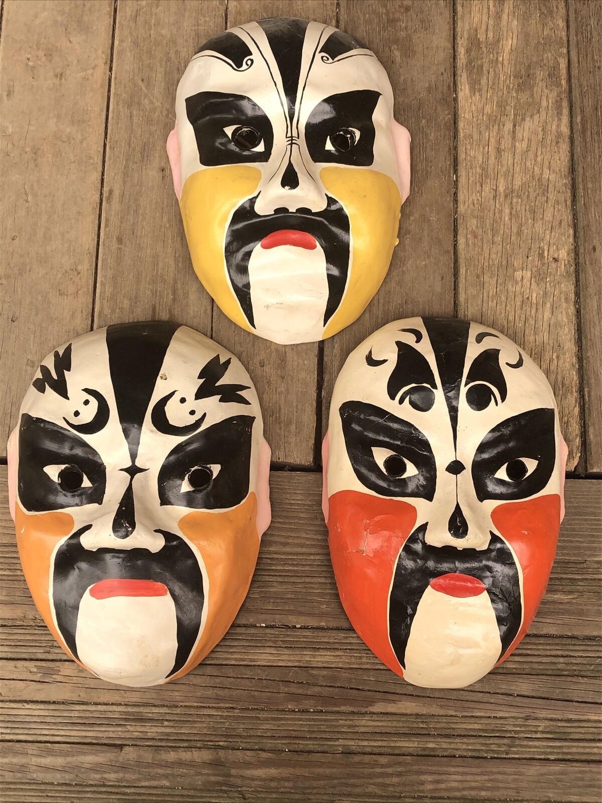 Vintage Peking Chinese Opera Plaster Masks Lot Of 3 
