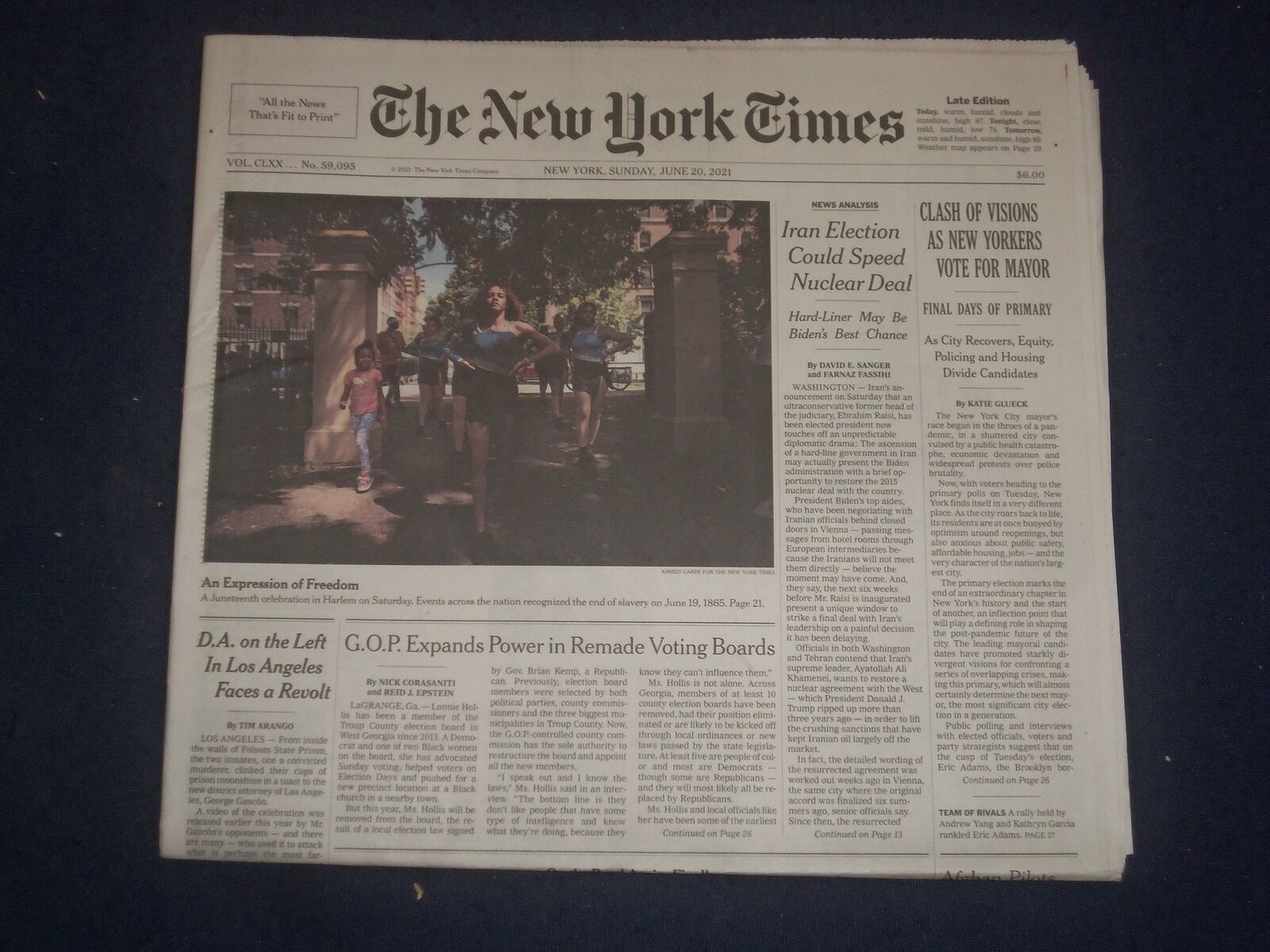 2021 JUNE 20 NEW YORK TIMES - CLASH OF IDEAS NEW YORKERS VOTE FOR MAYOR