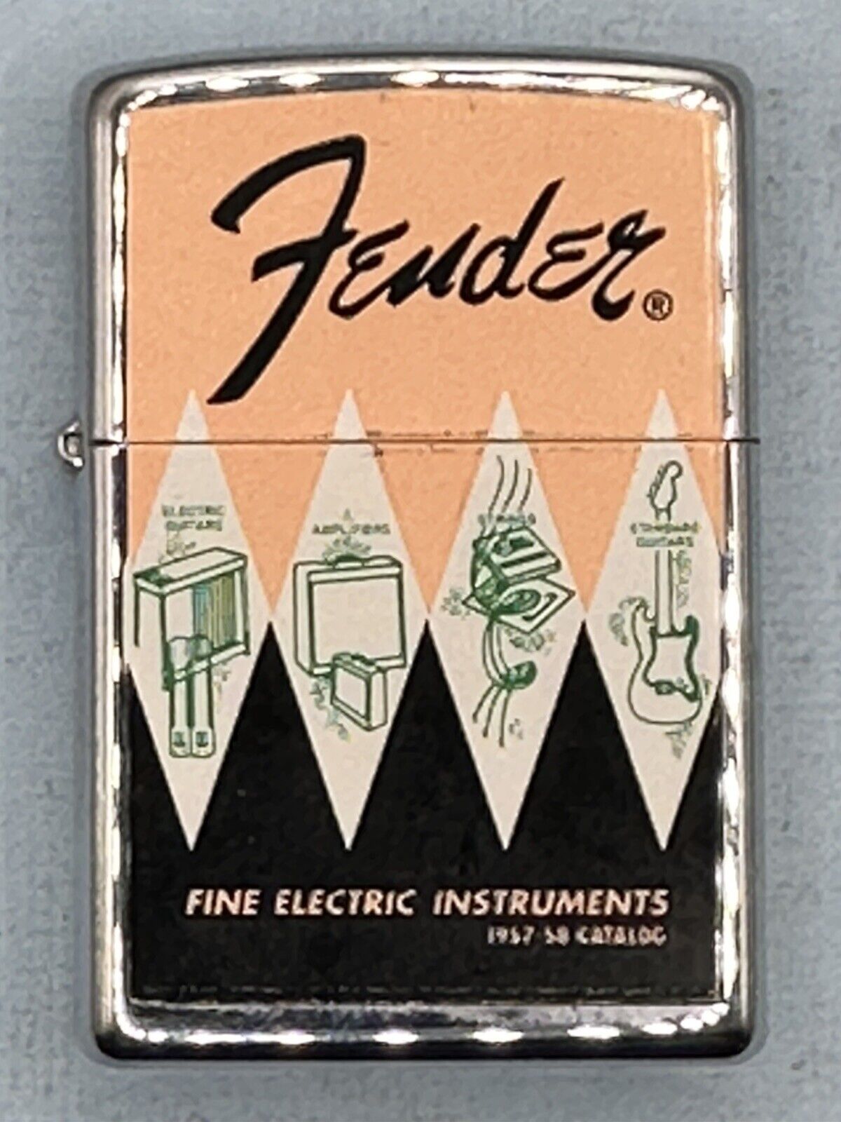 Vintage 2007 Fender Guitar 1957-58 Catalog Chrome Zippo Lighter NEW