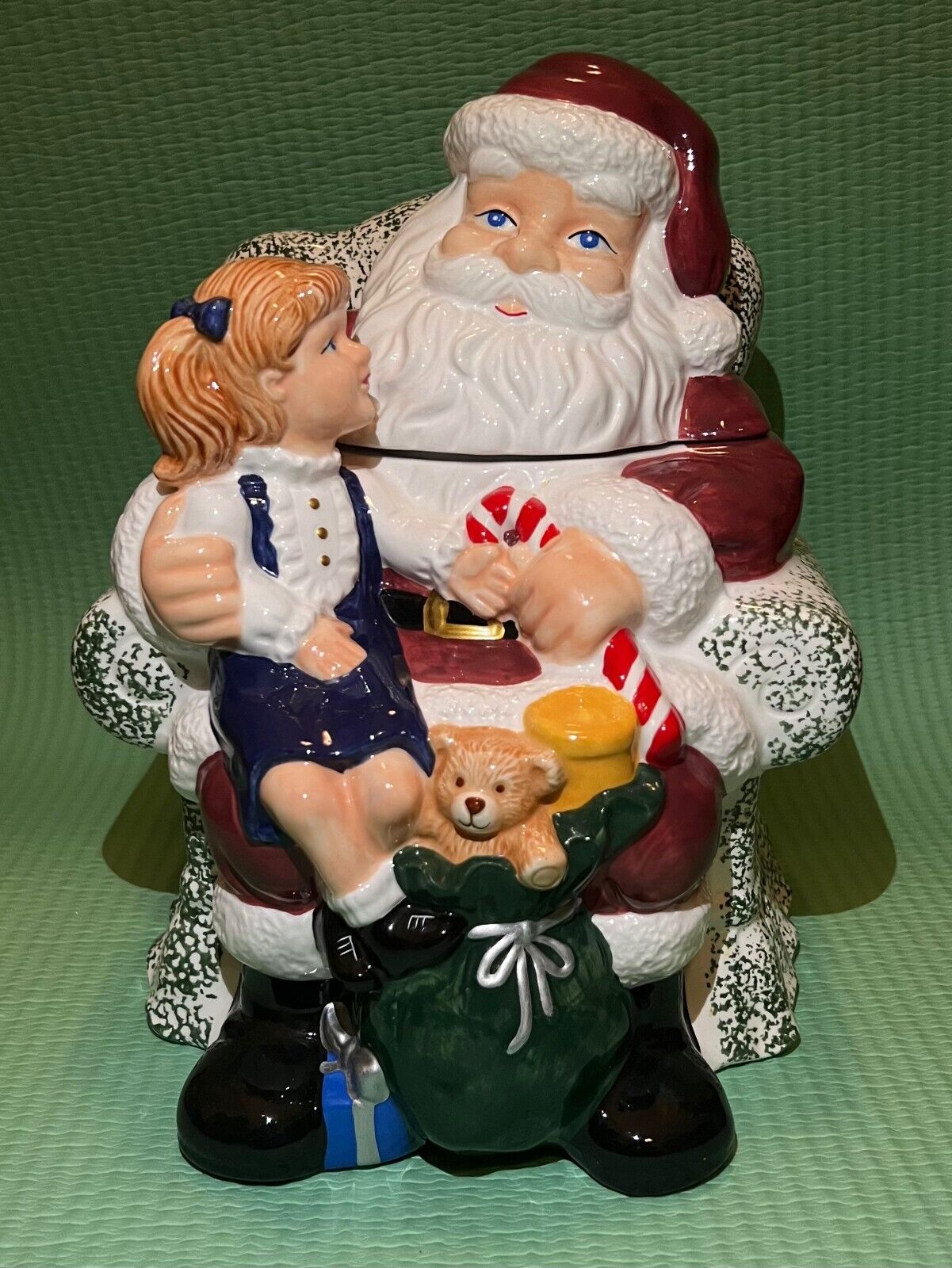 Vtg Sitting Santa & Little Girl on Lap Christmas Cookie Jar JC Penneys w Box