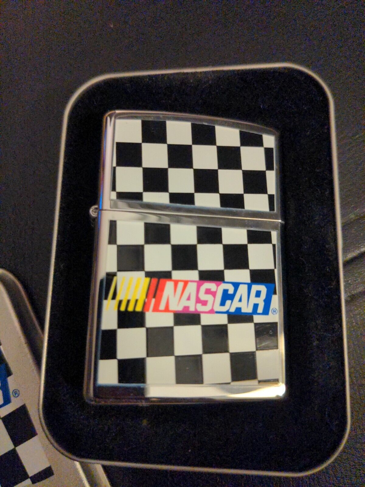 1999 MIB Zippo Nascar Lighter VTG Checkered Flag Racing Matching Tin Case