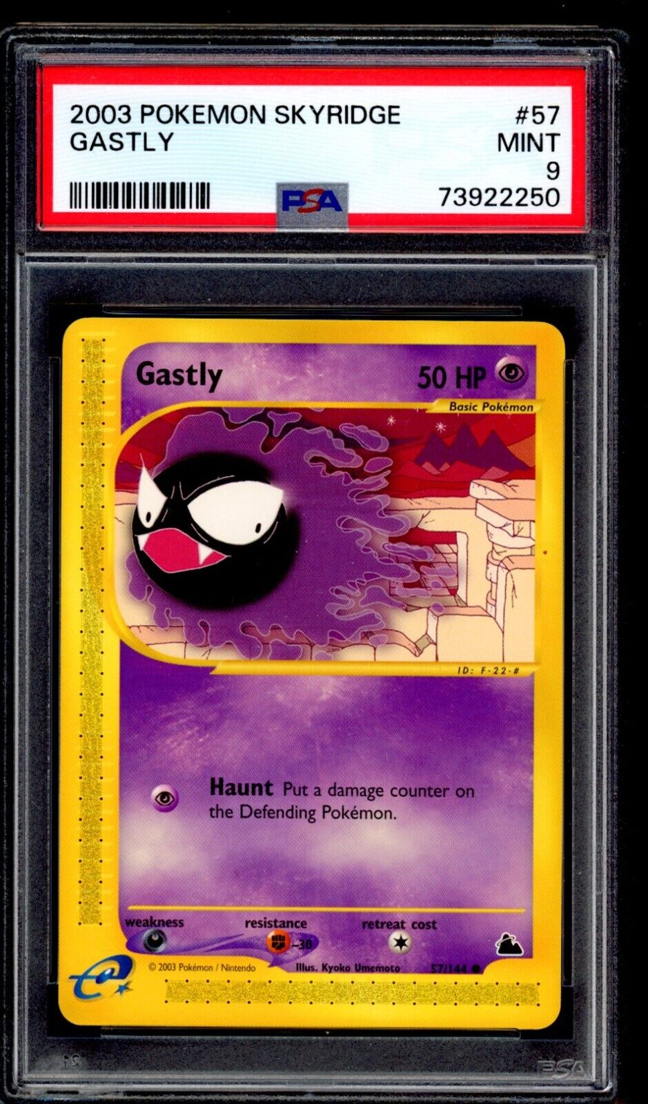 PSA 9 Gastly 2003 Pokemon Card 057/144 Skyridge