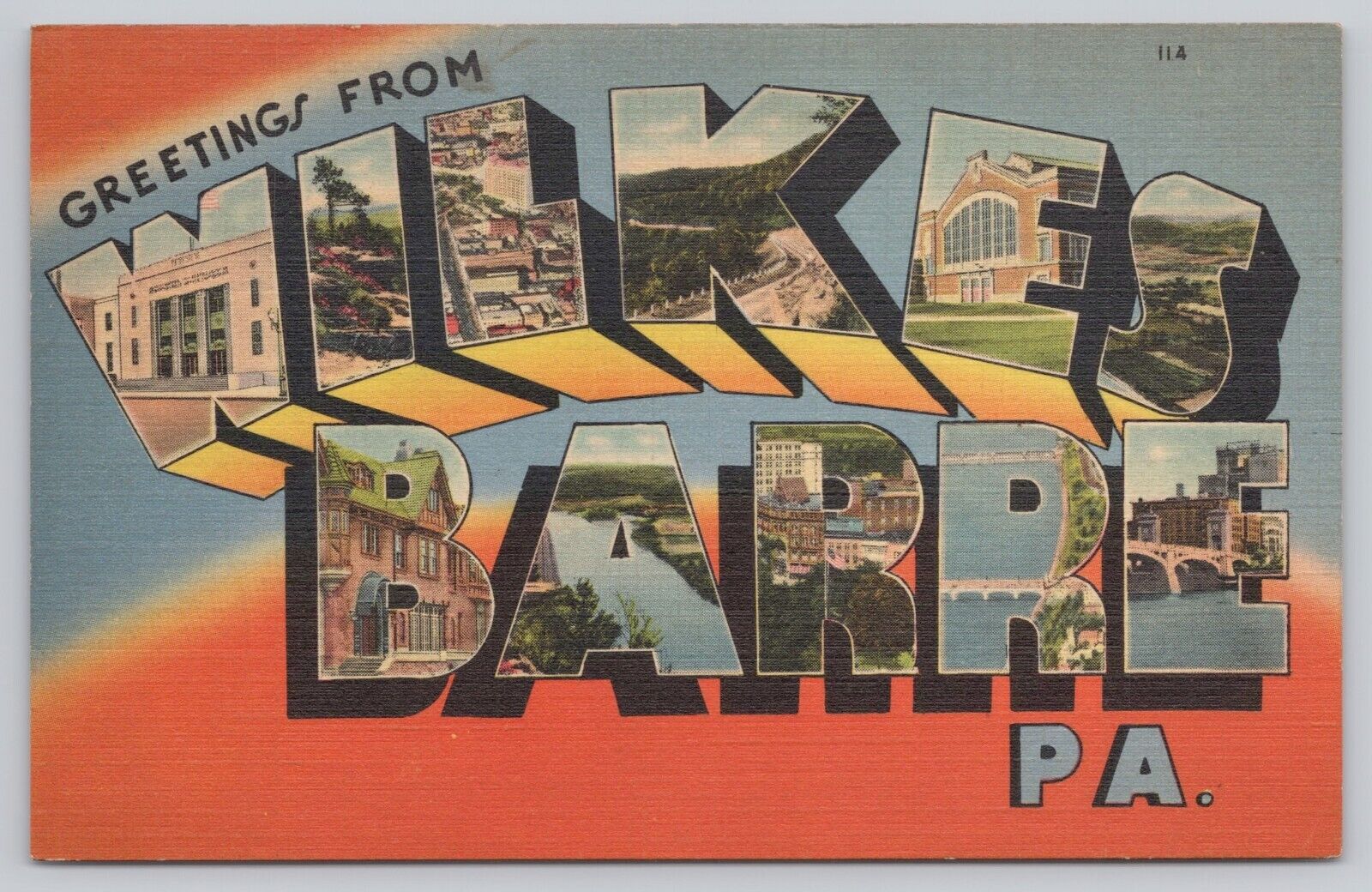 Wilkes-Barre Pennsylvania, Large Letter Greetings, Vintage Postcard