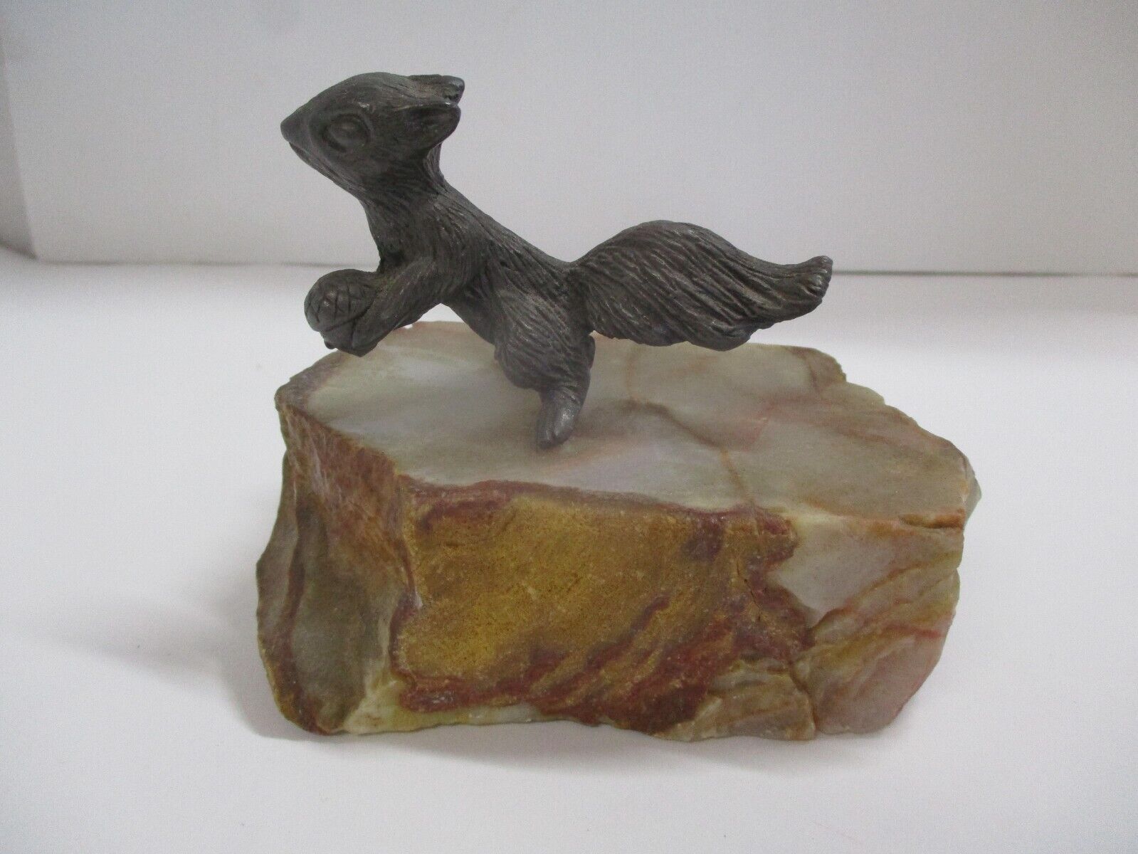 Vintage Mid Century 1974 Marvin Wernick Co Metal Squirrel Standing on Stone