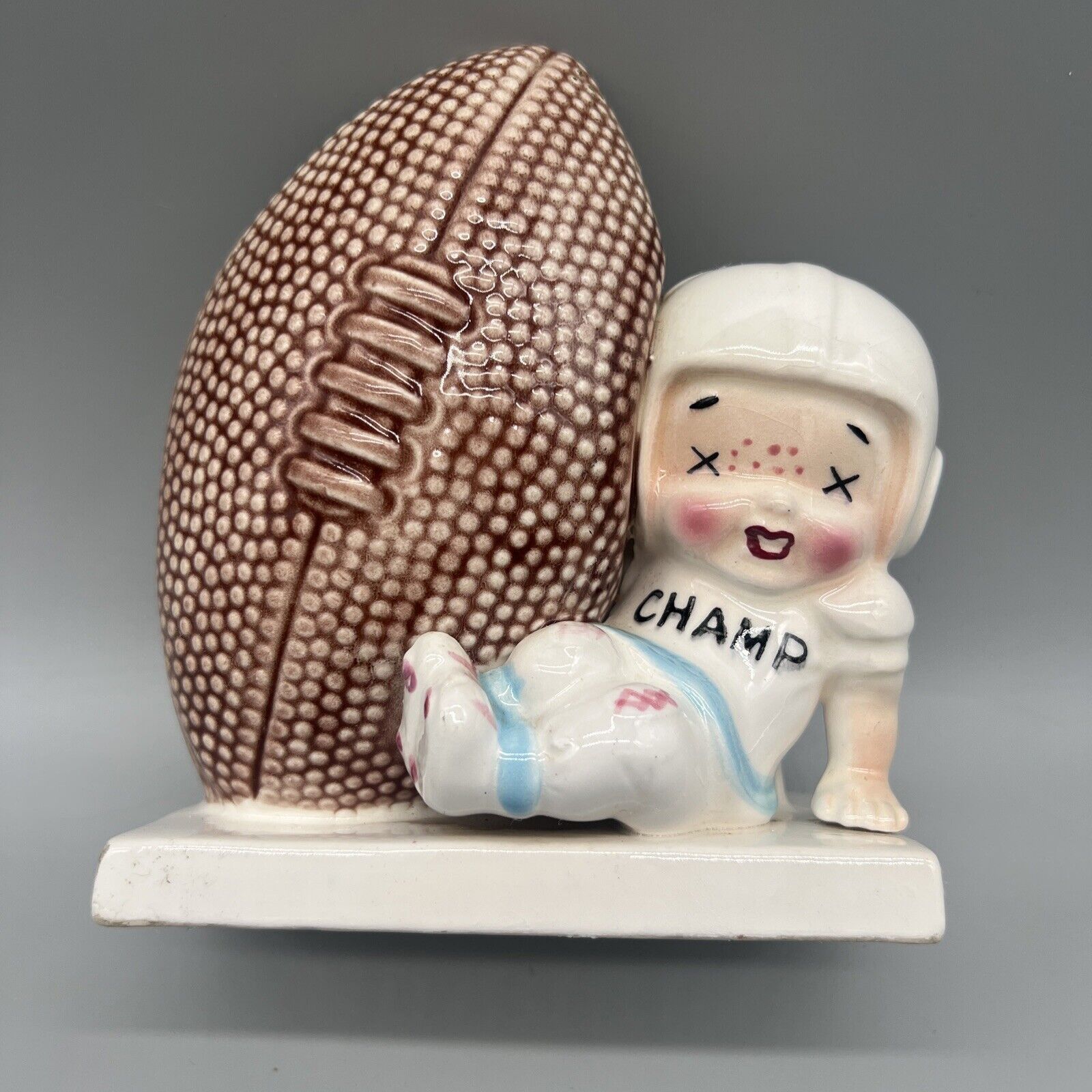 Vintage Baby Gift Japan Ceramic Pottery Champ Football Planter Pot Inarco MCM