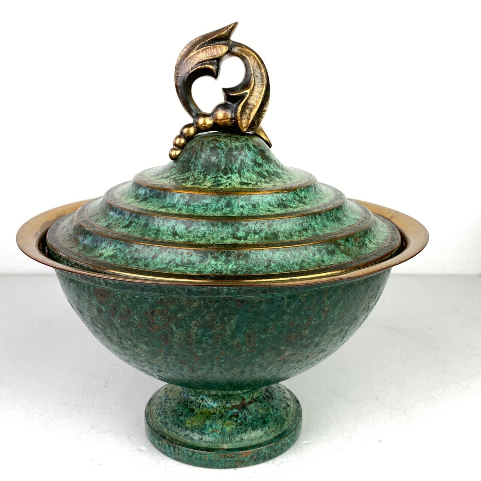 Antique CARL SORENSEN Arts & Crafts Bronze Covered Bowl