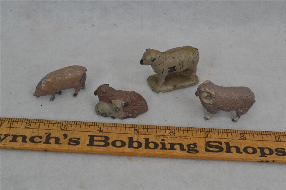 antique lead animals pig sheep horned ram 1 7/8 in 19th c original 