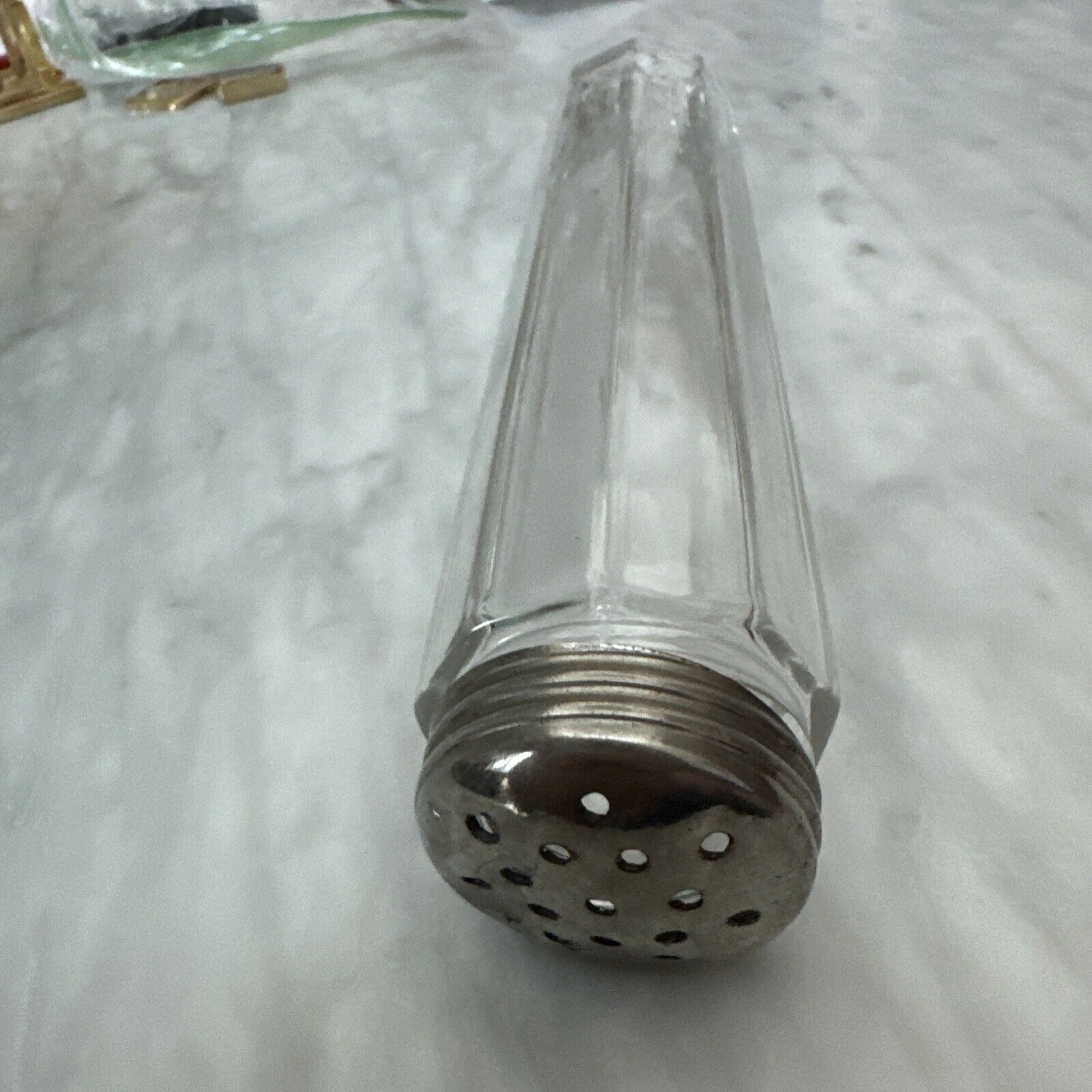Antique Silver and Beveled Glass Perfume Dresser Jar Powder Shaker 7-1/8” W/top