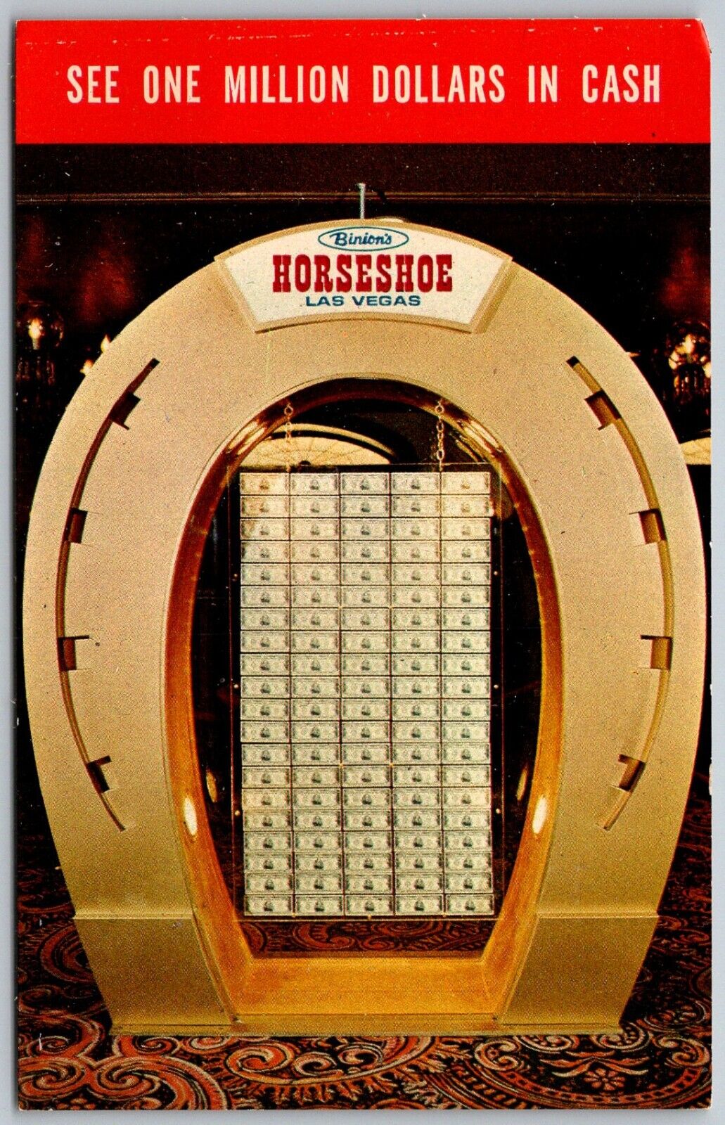 Las Vegas Nevada 1960s Postcard Binion\'s Horseshoe Club Million Dollar Display