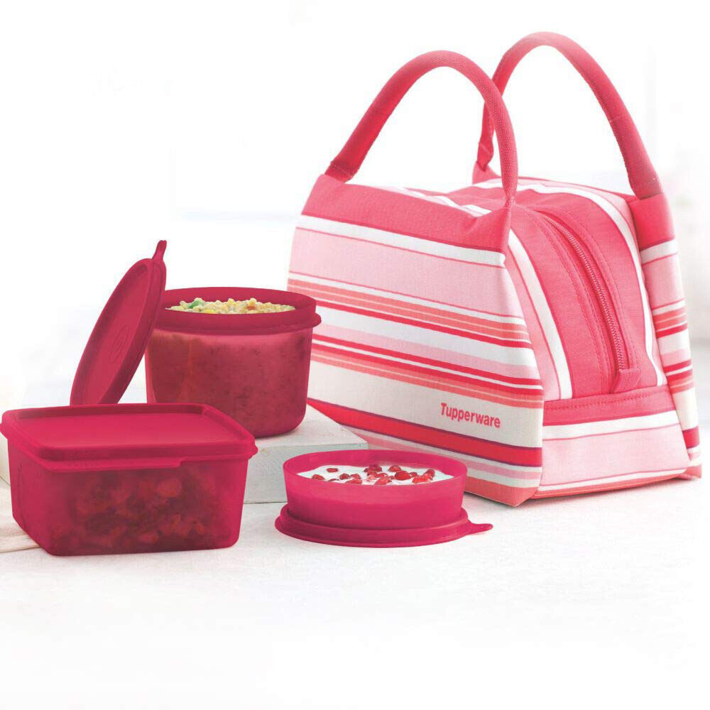 Tupperware Best Lunch Set with Bag, 3-Pieces, Pink (Plastic)