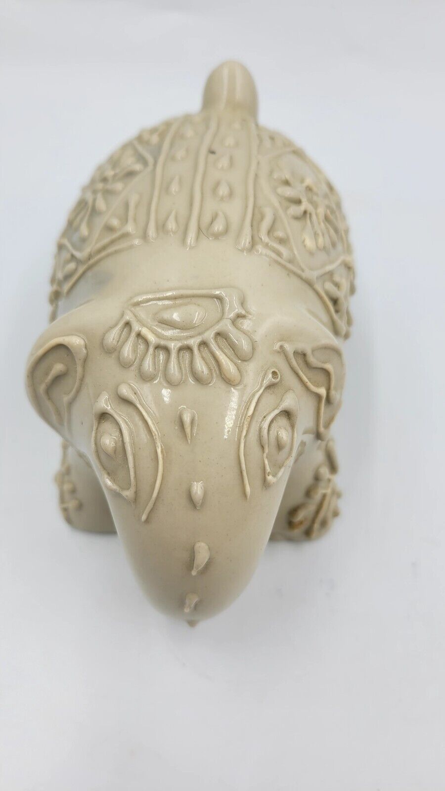Vintage Uday Villa Signed Handmade Ceramic Elephant Figurine Applied Design