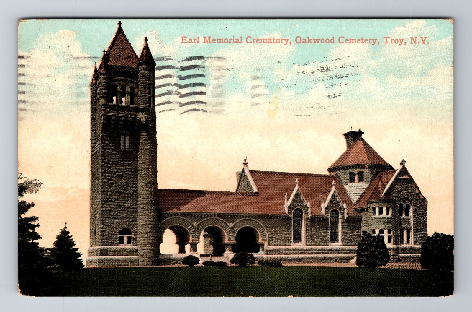 Troy NY-New York, Earl Memorial Crematory, Cemetery Vintage c1909 Postcard