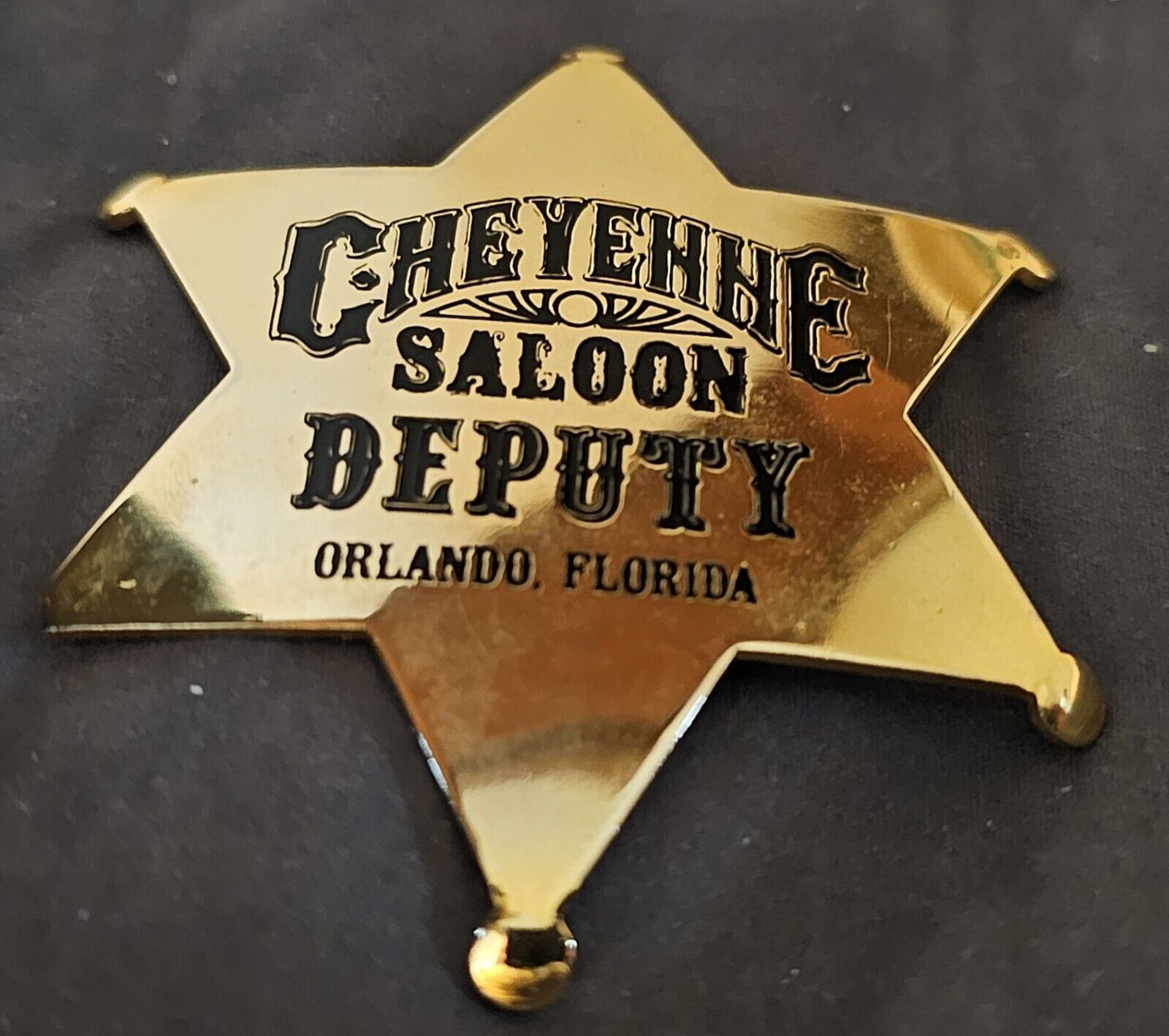 RARE Vintage 1985 Cheyenne Saloon DEPUTY Orlando Florida Brass Police Pin Badge