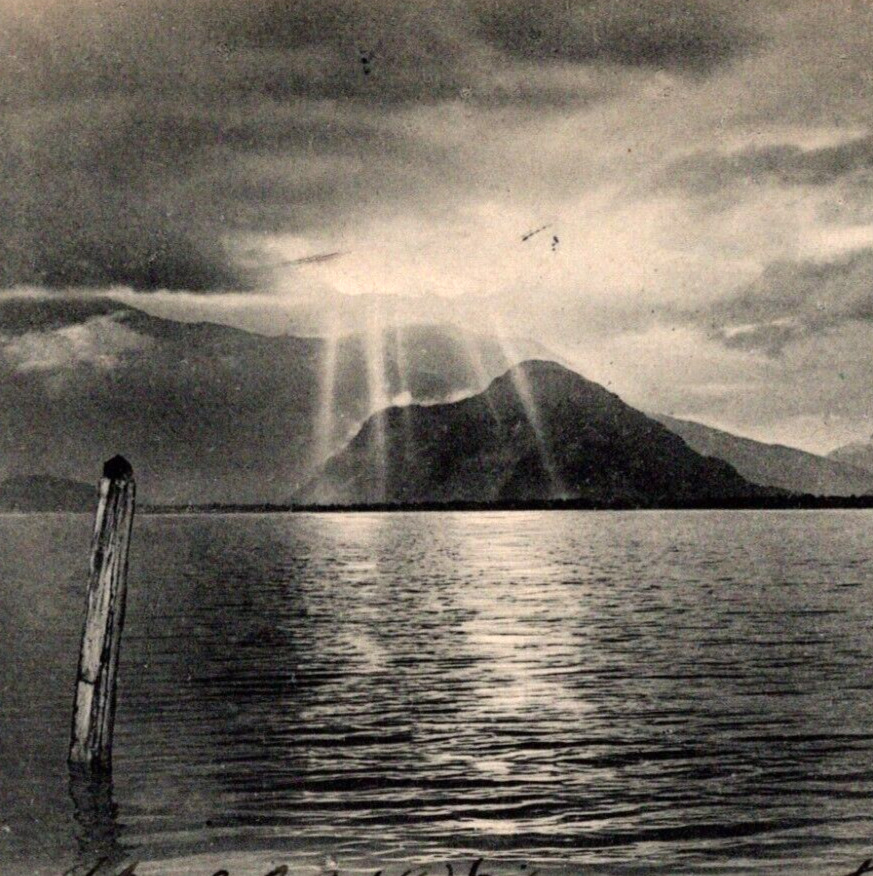 Tramonto del sole sul Lago Italy 1906 Postcard Beautiful Sunset on the Lake UDB