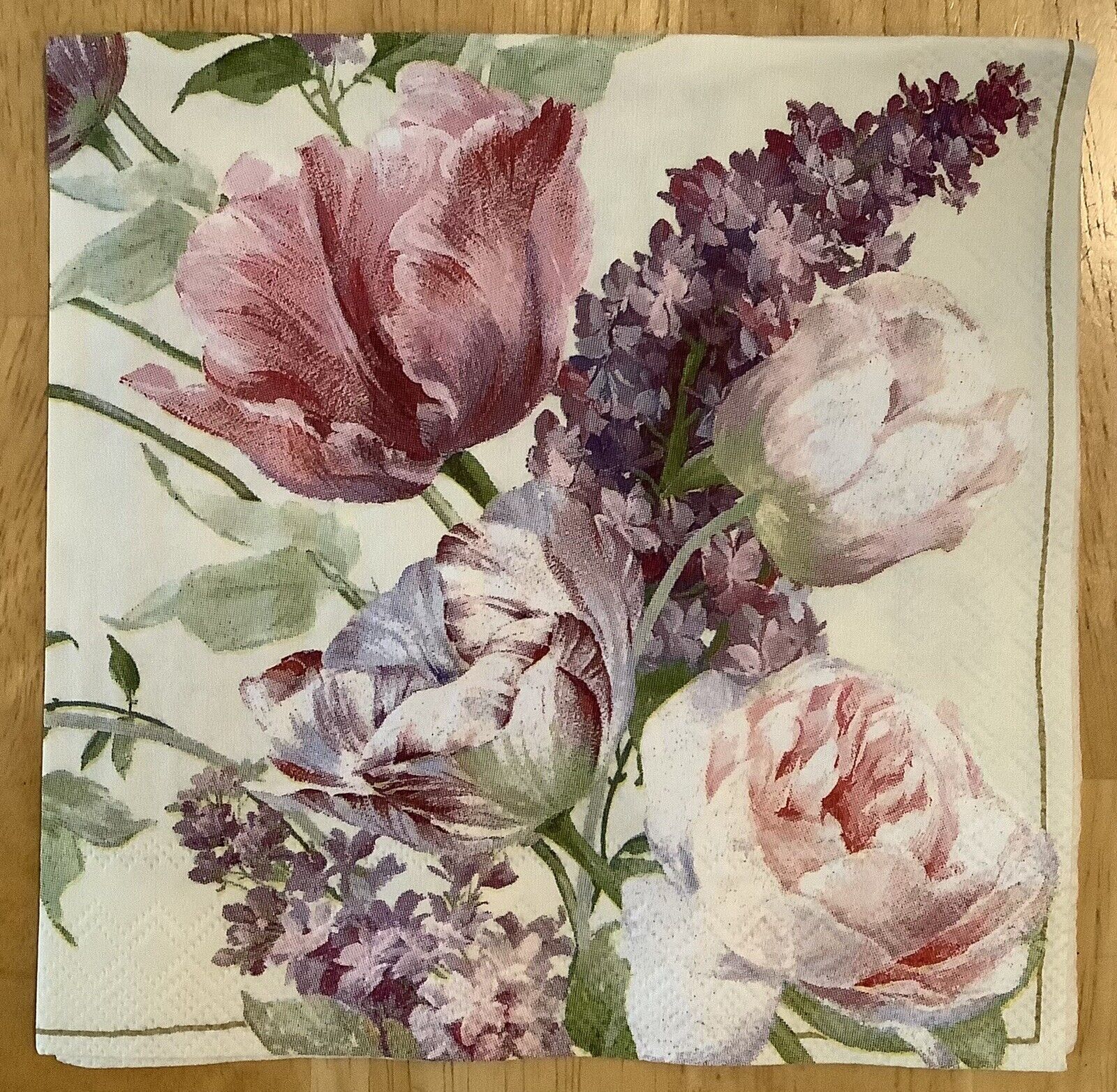 TWO Pink Purple Garden Paper Napkins Decoupage Floral Flowers Elizabethan