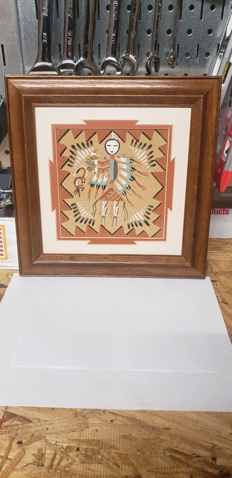 Vintage Navajo Sand Painting In Wood Frame Native American Authentic