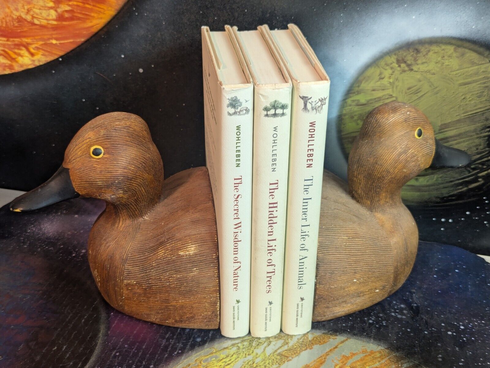 Vintage Heavy Brown Decpy Duck Hand Painted Ceramic Book Ends 6\