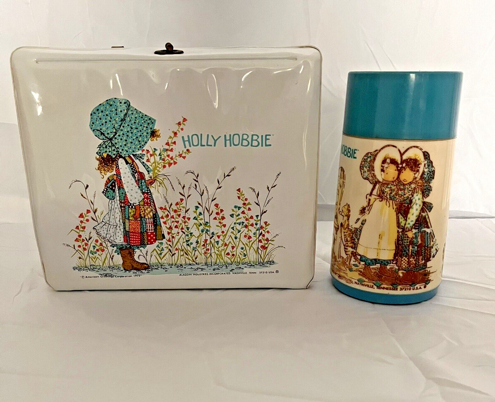 1972 Holly Hobbie White Vinyl Aladdin Lunchbox And Thermos Vintage “Rare” Read