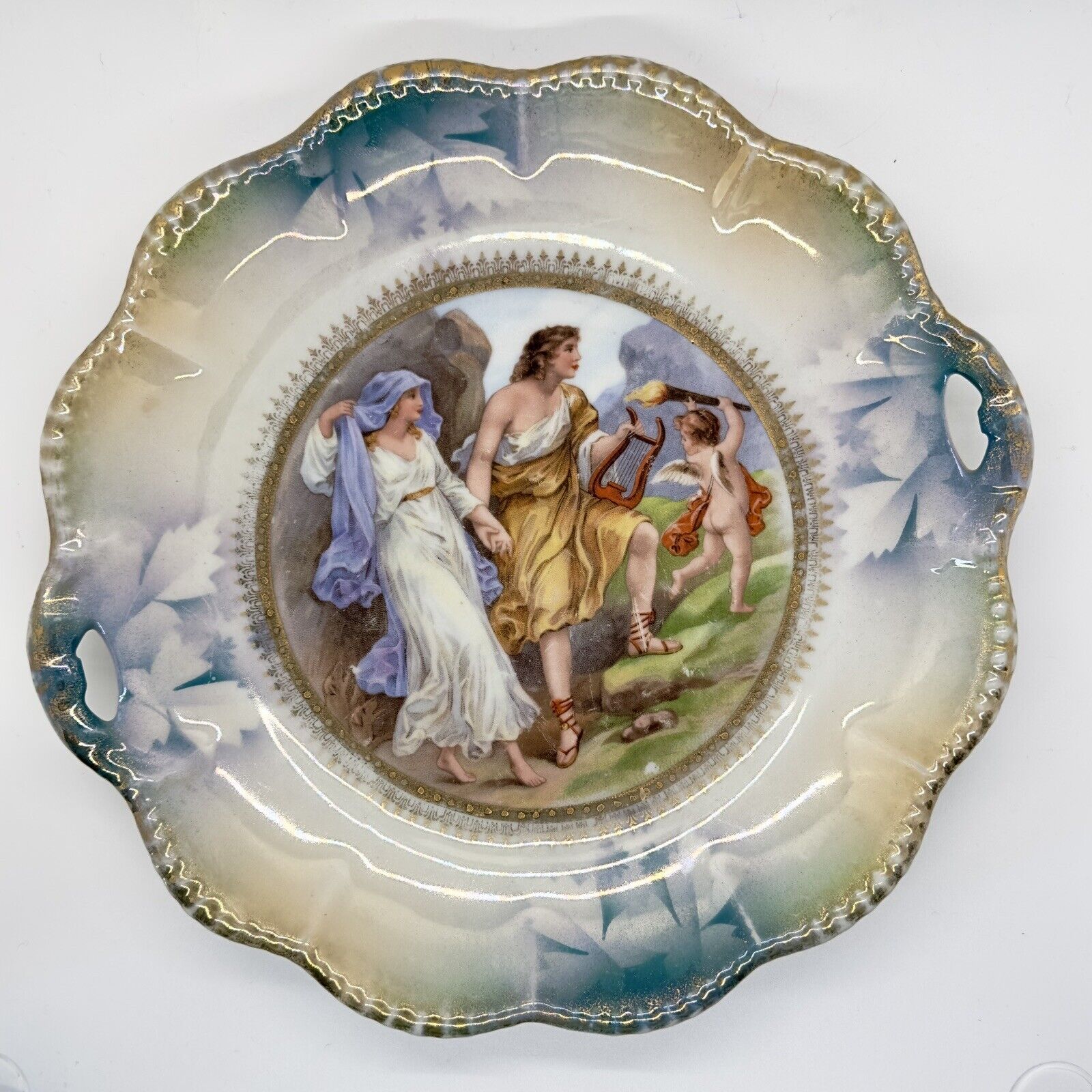 Antique K.St.T. Porcelain Decorative Hand Painted Plate Germany Silesia Cupid