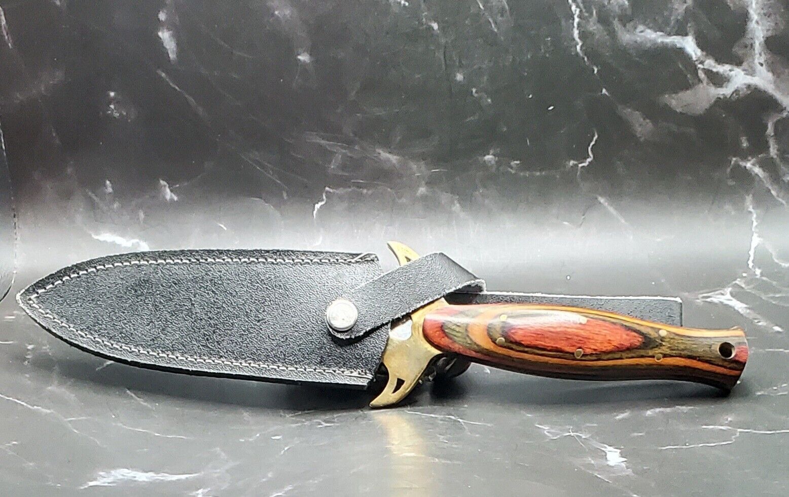 VTG  Rainbow Boot Dagger Knife Hand Made w/Leather Case Natural Wood Handle