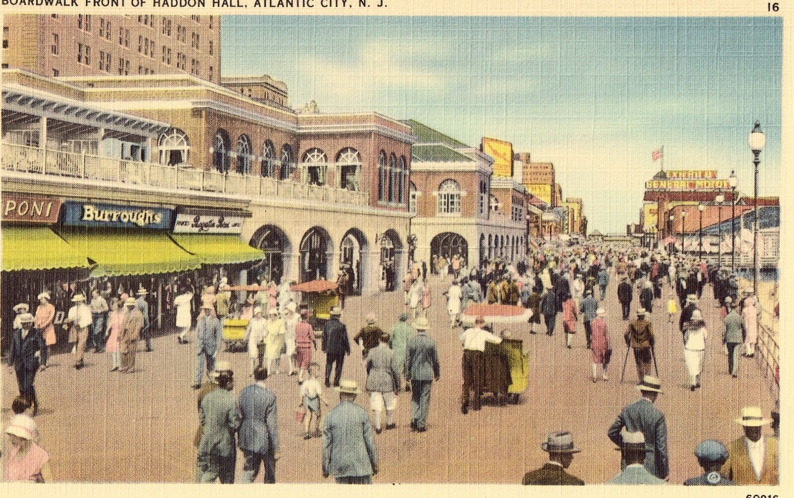 Boardwalk front of Haddon Hall - Atlantic City, New Jersey Linen Postcard