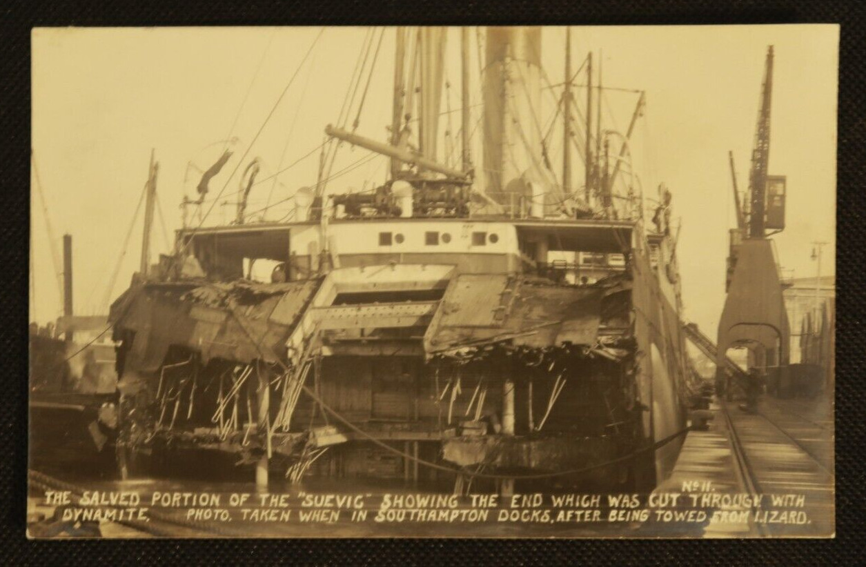 Salved Portion of The S.S. Suevic Towed From Lizard Rocks Postcard RPPC