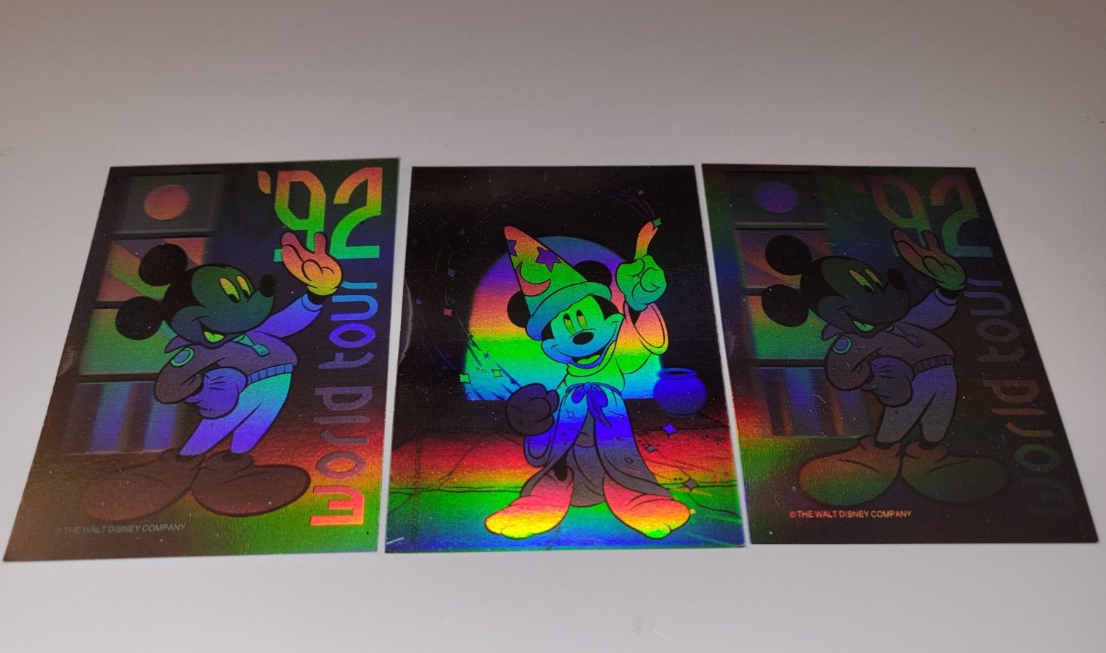 1992 MICKEY MOUSE WORLD TOUR Double Sided HOLOGRAM CHASE CARDS Walt Disney IMPEL