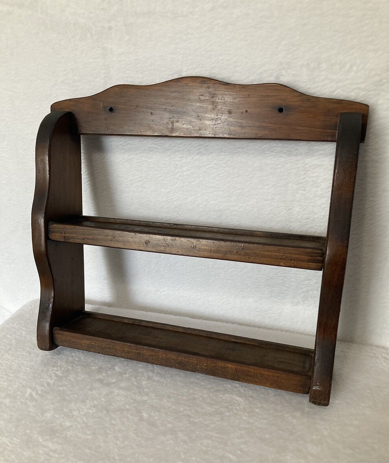 Vintage Oak Wood Spice Rack 2 Tier Shelf Wall Hanging Freestanding 11” T X 14” W