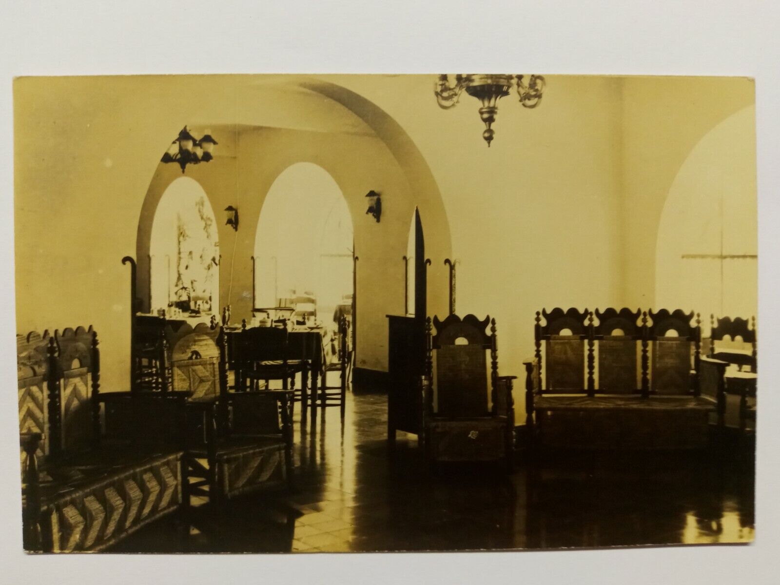 Vintage Postcard RPPC CUIDAD DE VALLES Mexico CASA GRANDE HOTEL Lobby
