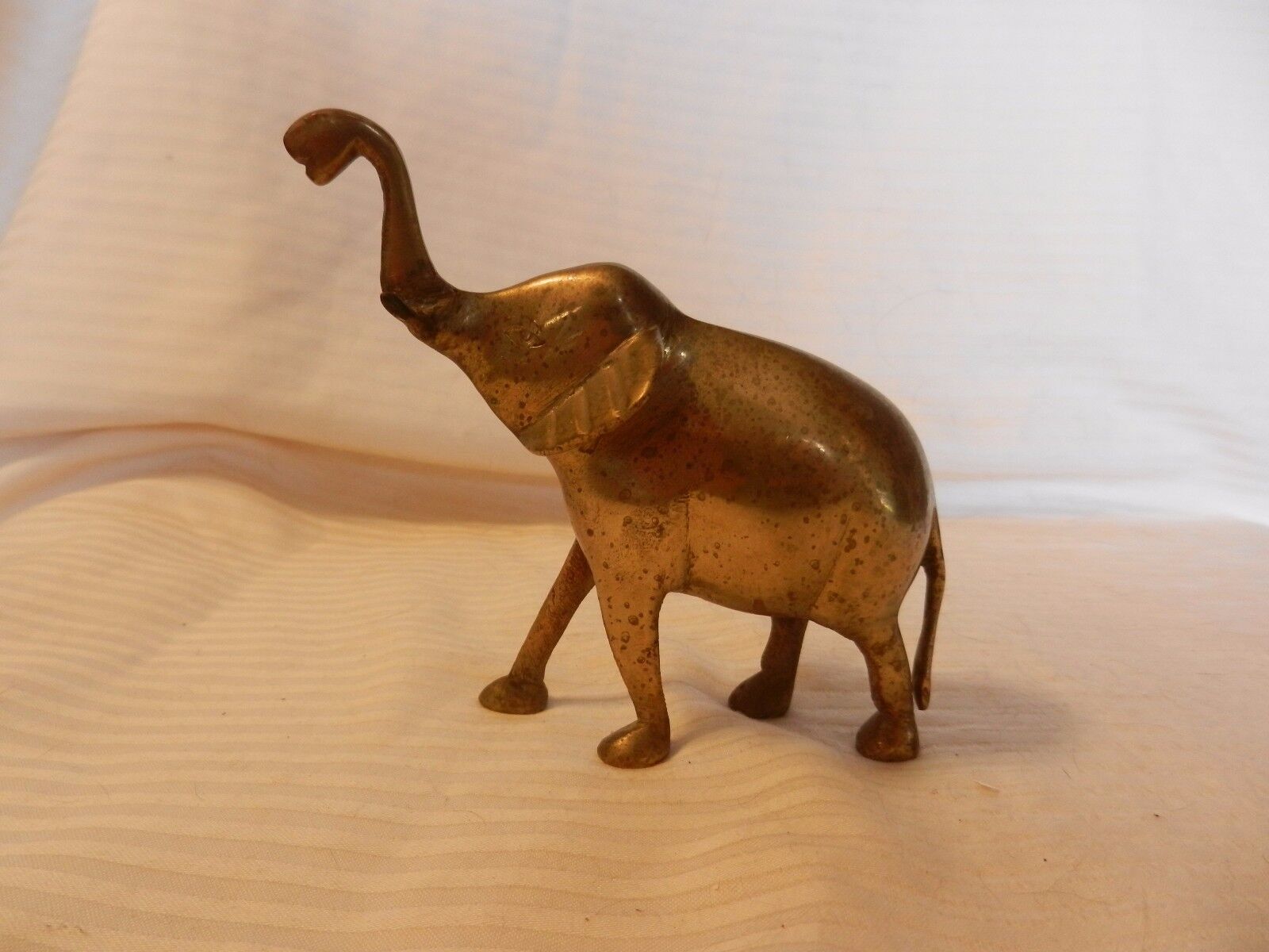 Brass Walking Elephant Figurine With Trunk Up For Good Luck 4.75\